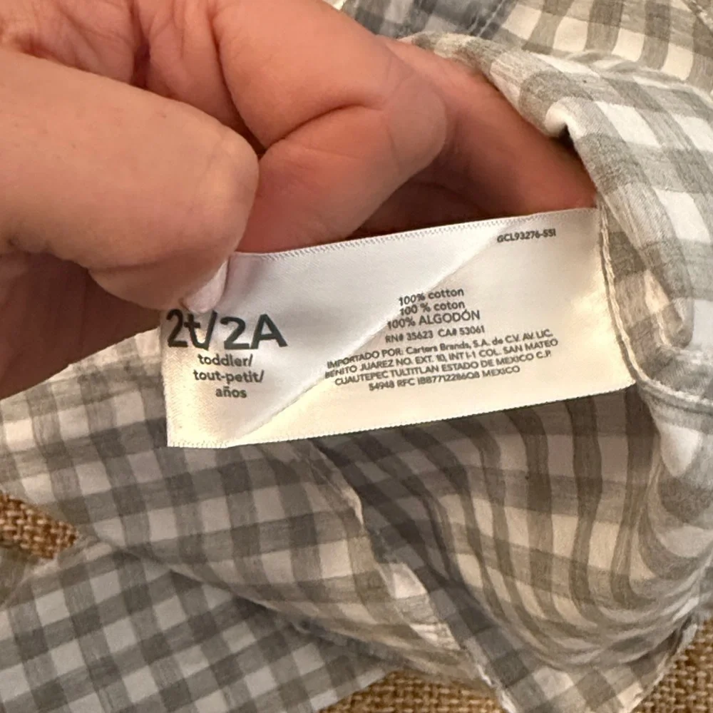 Carter's Plaid Gingham Gray White Shirt 2T button down cotton